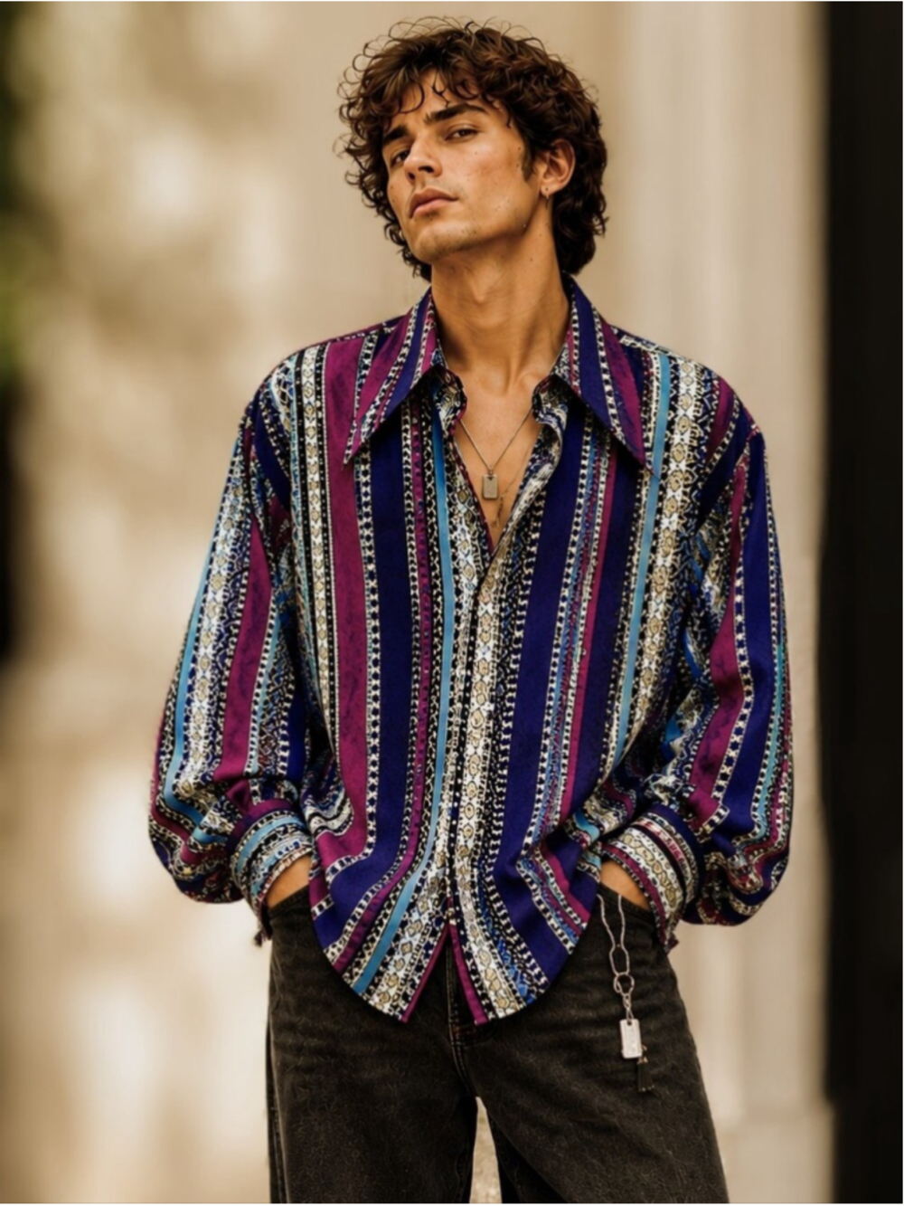 Vintage 1970s Expressions by Campus Dagger Collar Disco Shirt